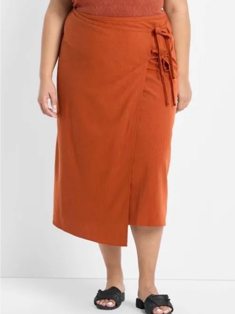 Wrap Midi Skirt in Burnt Orange